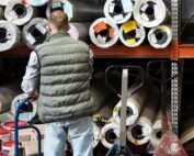 Image of rolls of carpet in storage